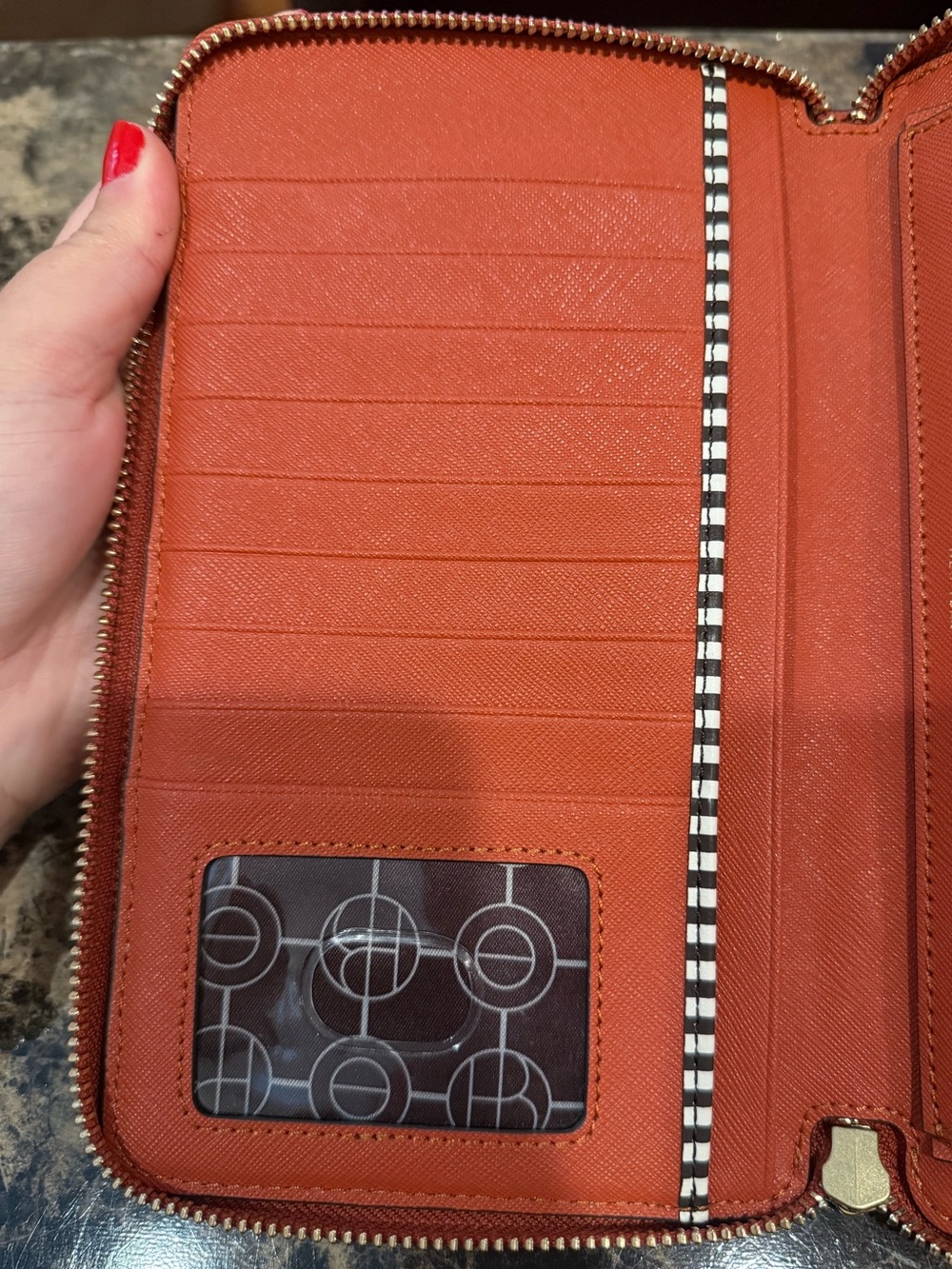 Henri Bendel Saffiano Leather Zip-Around Organizer Wallet – Paprika Orange Red - Picture 14 of 14